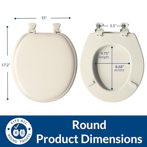 Mayfair Padded Toilet Seat, Cushioned Soft Vinyl over Wood Core Seat, Secure Hinges, Easy Clean, Made in USA, Round, Biscuit - Image 5