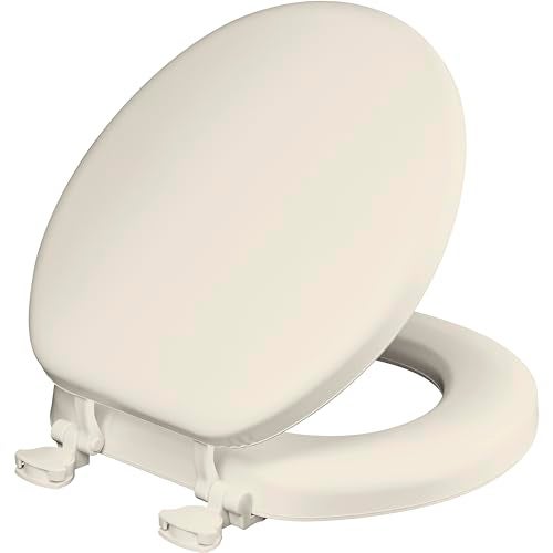 Mayfair Padded Toilet Seat, Cushioned Soft Vinyl over Wood Core Seat, Secure Hinges, Easy Clean, Made in USA, Round, Biscuit - Image 1