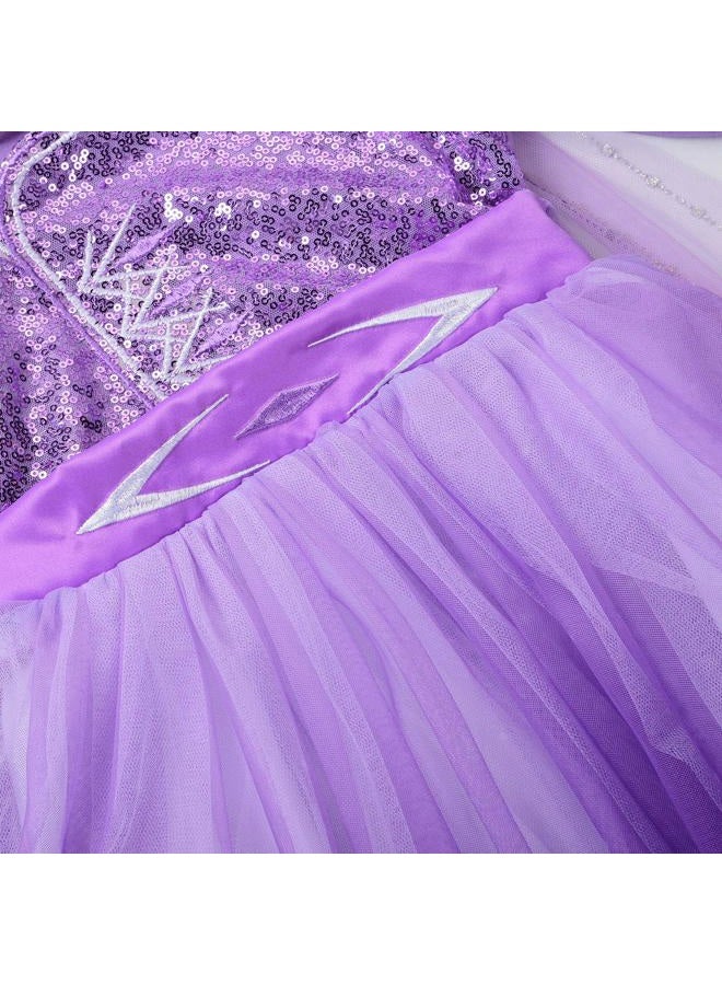 JerrisApparel Girl Snow Party Dress Princess Costume Halloween Cosplay Dress up (Purple with Accessories, 4T) - Image 4