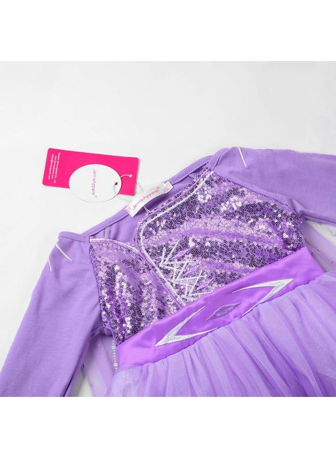 JerrisApparel Girl Snow Party Dress Princess Costume Halloween Cosplay Dress up (Purple with Accessories, 4T) - Image 3