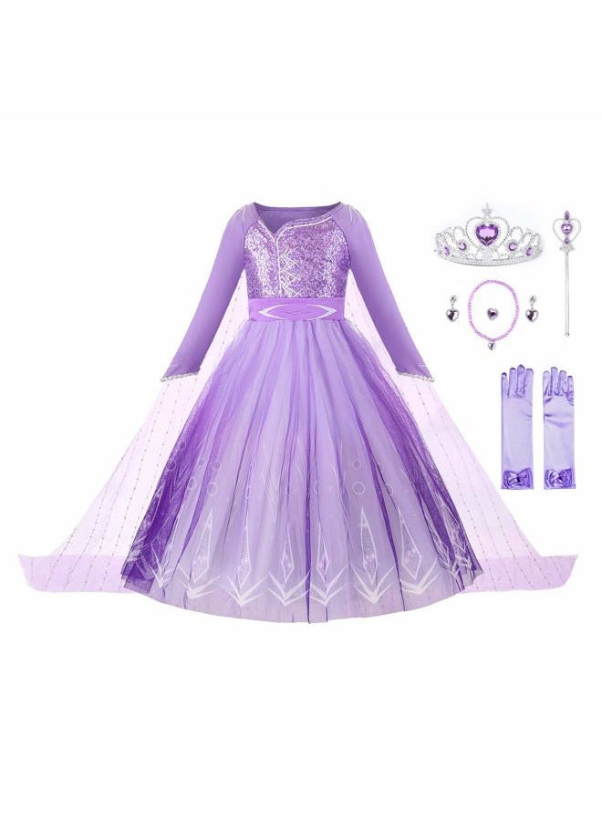 JerrisApparel Girl Snow Party Dress Princess Costume Halloween Cosplay Dress up (Purple with Accessories, 4T) - Image 1