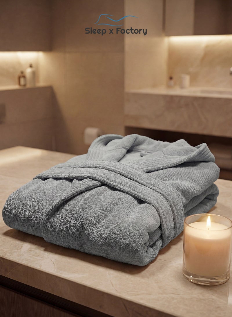 Sleep x Factory 100% Natural Cotton Bathrobe – Unisex – Free Size – Light Grey - Image 1