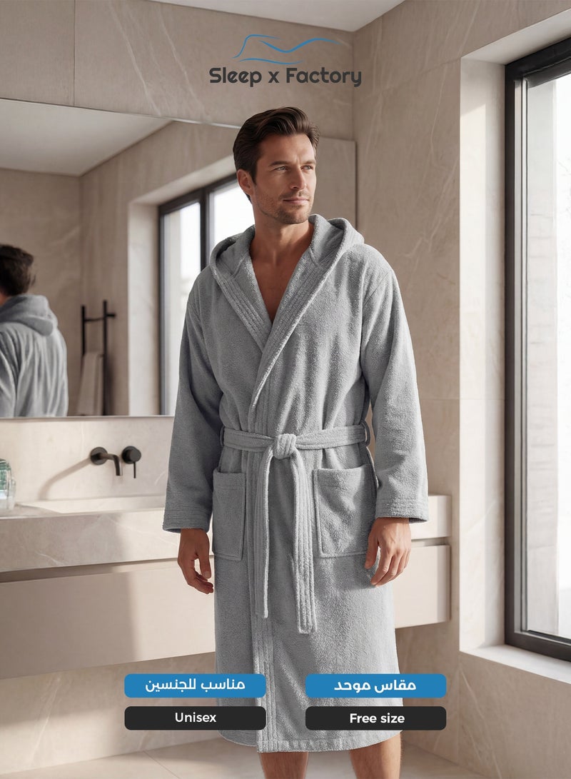 Sleep x Factory 100% Natural Cotton Bathrobe – Unisex – Free Size – Light Grey - Image 2