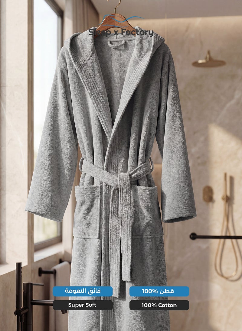 Sleep x Factory 100% Natural Cotton Bathrobe – Unisex – Free Size – Light Grey - Image 3