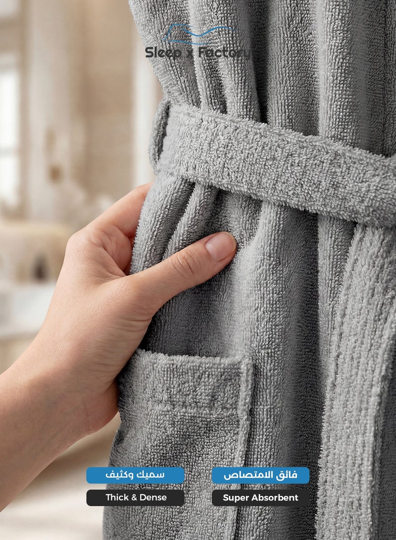 Sleep x Factory 100% Natural Cotton Bathrobe – Unisex – Free Size – Light Grey - Image 4