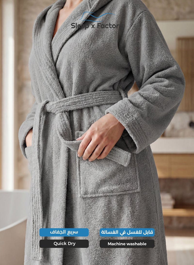Sleep x Factory 100% Natural Cotton Bathrobe – Unisex – Free Size – Light Grey - Image 5