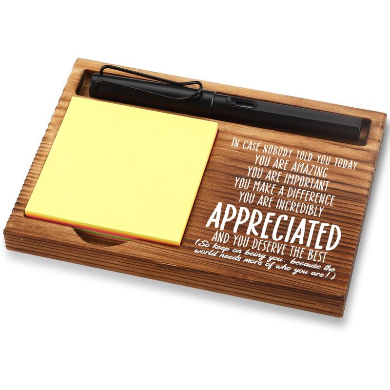 FOUGSTA Appreciation Gifts for Women, New Job Gifts for Women, Inspirational Office Decor Gifts for Women,Wooden Notepad Pen Holder with Inspirational Quotes,16.5 x 12 x 1.5 cm,XXN3 - Image 1