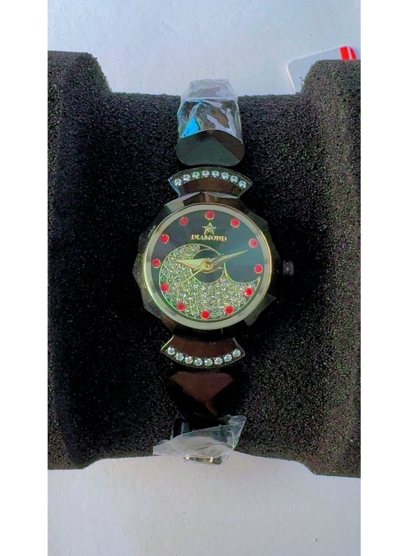 DIAMOND STAR Women's Luxury Tungsten Steel Watch with Sapphire Glass & Rhinestone Crescent Moon Dial - DD6877L - Image 1