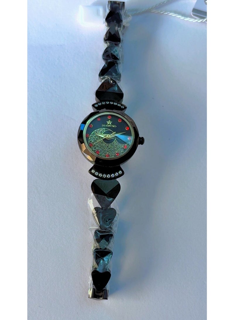 DIAMOND STAR Women's Luxury Tungsten Steel Watch with Sapphire Glass & Rhinestone Crescent Moon Dial - DD6877L - Image 4