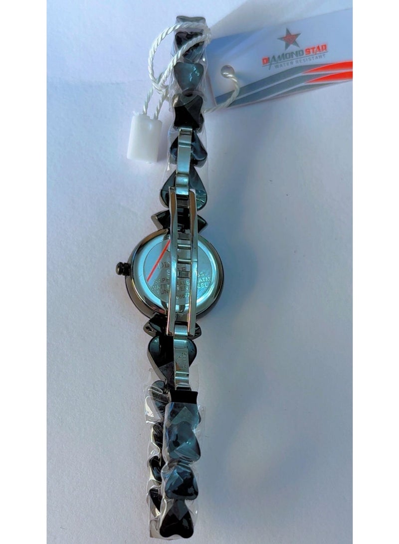 DIAMOND STAR Women's Luxury Tungsten Steel Watch with Sapphire Glass & Rhinestone Crescent Moon Dial - DD6877L - Image 2