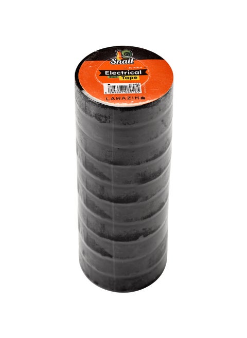 Snail Electrical Tape - 10 Piece Black - Strong Adhesive, Weather Resistant, Stretchable, and Easy to Tear Insulation Tape - Ideal for Wiring, Repairs, Automotive, DIY, and Multipurpose Use