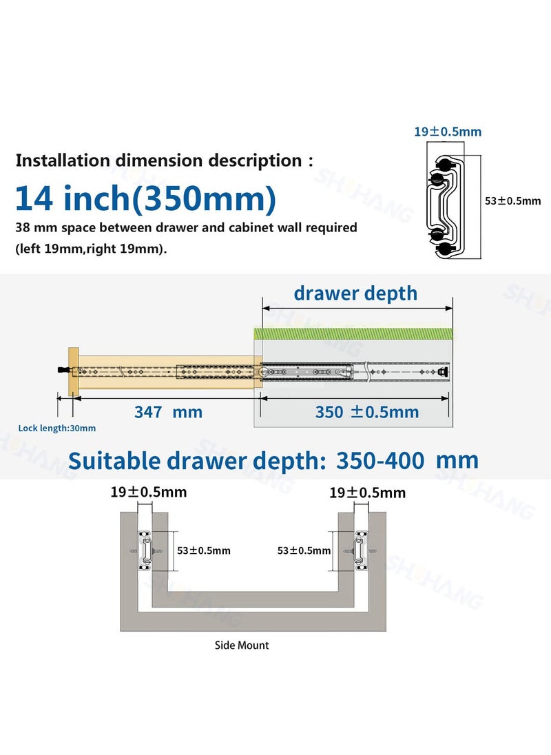 Y&D - SYOSI Push to Open Drawer Runners Heavy Duty Full Extension 350mm Side Mount Ball Bearing Kitchen Cabinet Slides Rails Replacement 120kg Load Capacity 1 Pair - Image 1