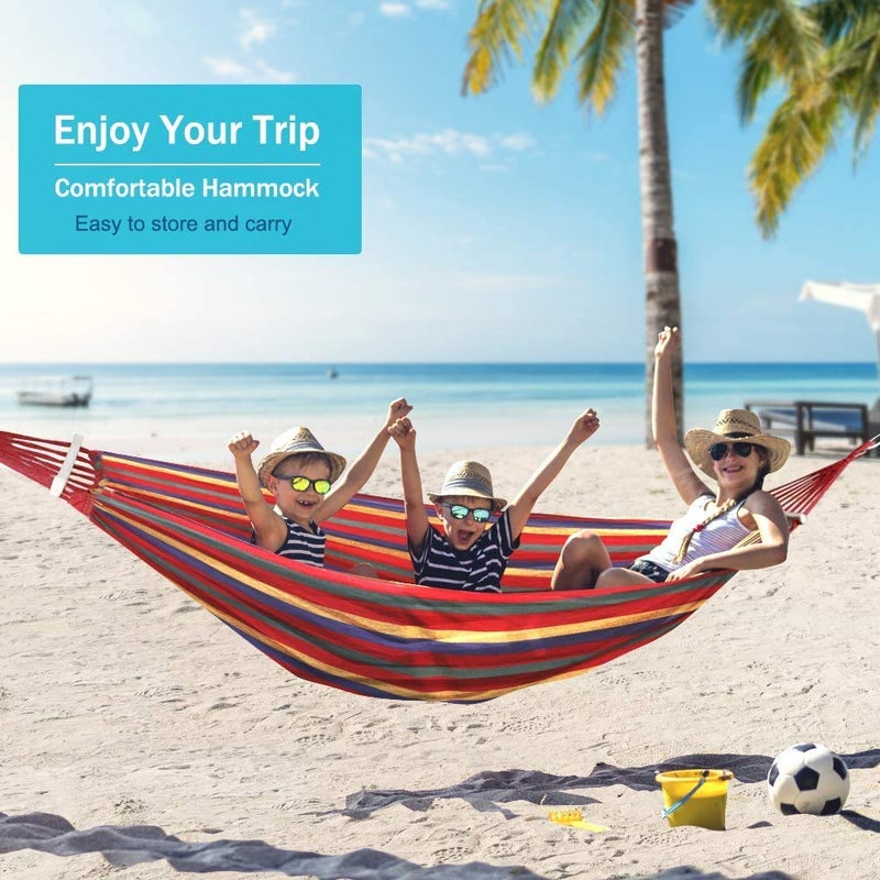 we3 أرجوحة قماشية للتخييم مع حقيبة حمل لفناء المنزل والشرفة والحديقة والفناء الخارجي/الداخلي (أحمر، خطوط خشبية 280 * 100) - Image 3