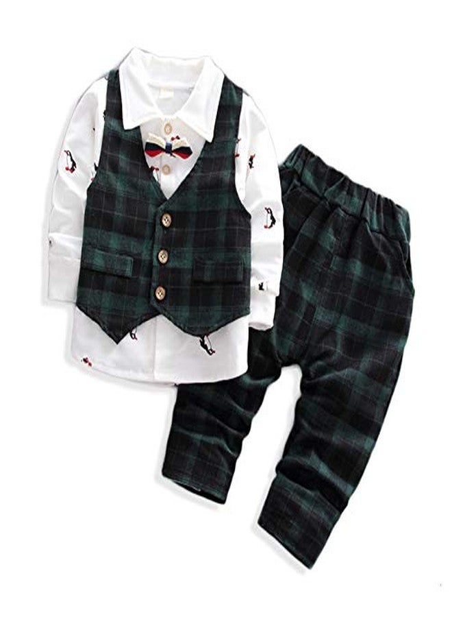 Bold N Elegant - Be Bold Inside & Elegant Outside Cute Little Penguin Printed Full Sleeve Shirt with Plaid Waistcoat Bowtie and Pant Set for Boys (5-6 Years) 3 pc - Image 1
