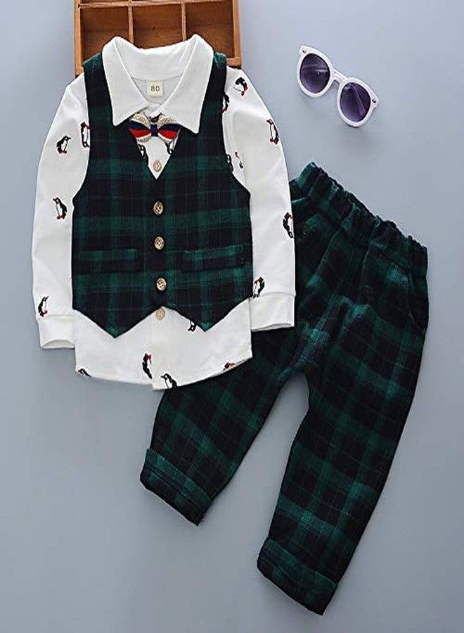 Bold N Elegant - Be Bold Inside & Elegant Outside Cute Little Penguin Printed Full Sleeve Shirt with Plaid Waistcoat Bowtie and Pant Set for Boys (5-6 Years) 3 pc - Image 2