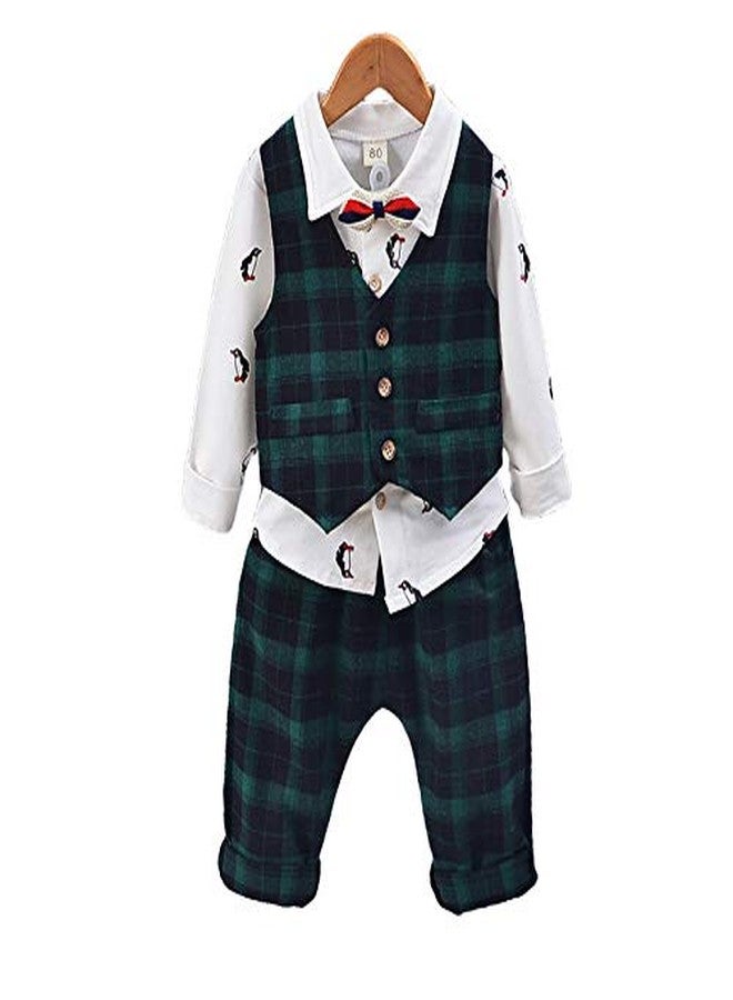 Bold N Elegant - Be Bold Inside & Elegant Outside Cute Little Penguin Printed Full Sleeve Shirt with Plaid Waistcoat Bowtie and Pant Set for Boys (5-6 Years) 3 pc - Image 3