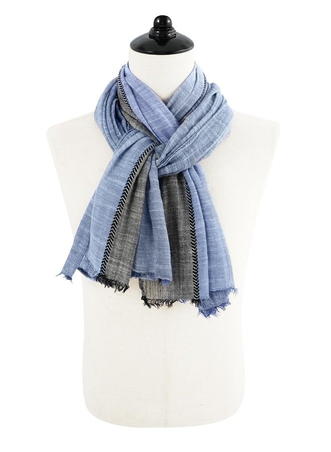 جيرينلي وشاح جيرينلي الخريفي ذو الألوان المتداخلة للرجال، وشاح طويل للرقبة، وشاح عصري، هدية للرجال، أوشحة رقيقة، أوشحة للرجال (أزرق داكن وأسود) - Image 4