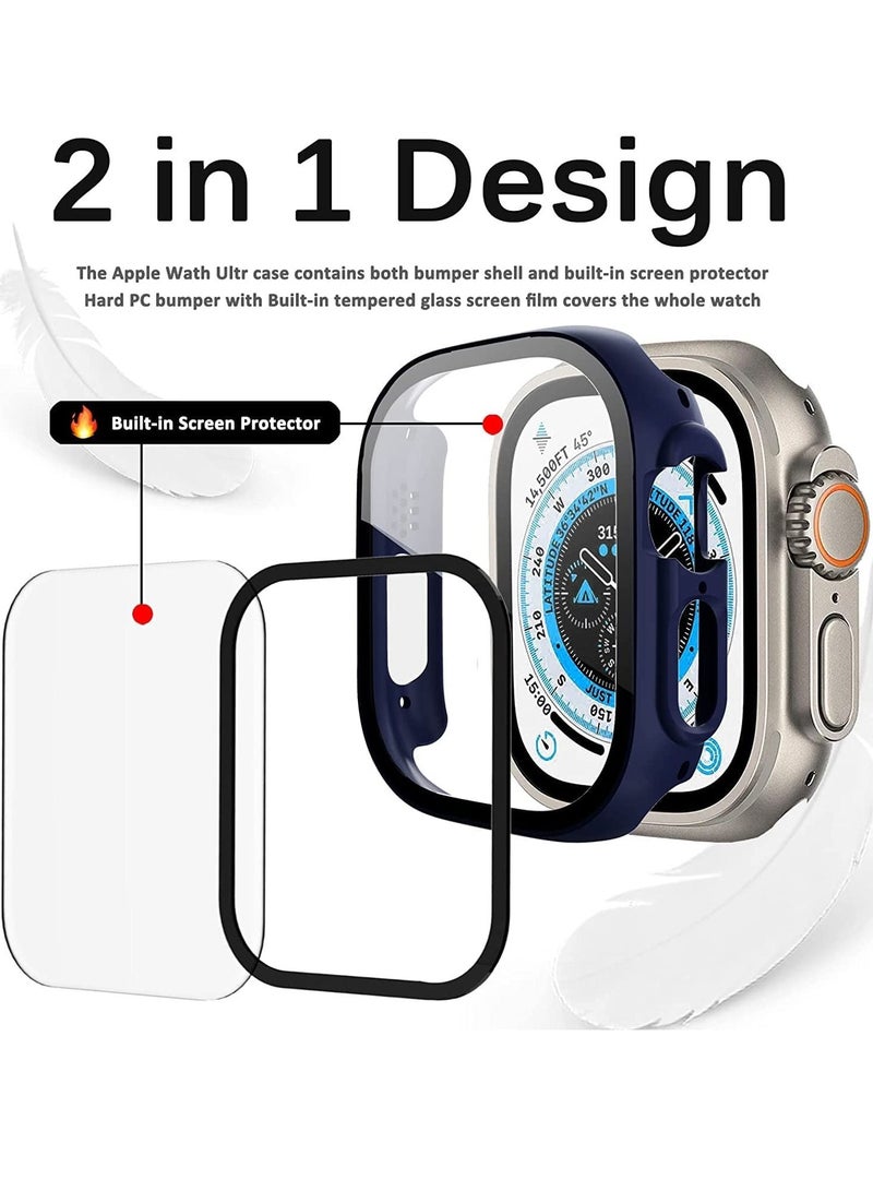 Case Compatible with Apple Watch Ultra 49mm Tempered Glass Screen Protector, Ultra-Thin Hard PC Shockproof All-Around Bumper Shell Protective Cover for iWatch Ultra 49mm-Blue - Image 3