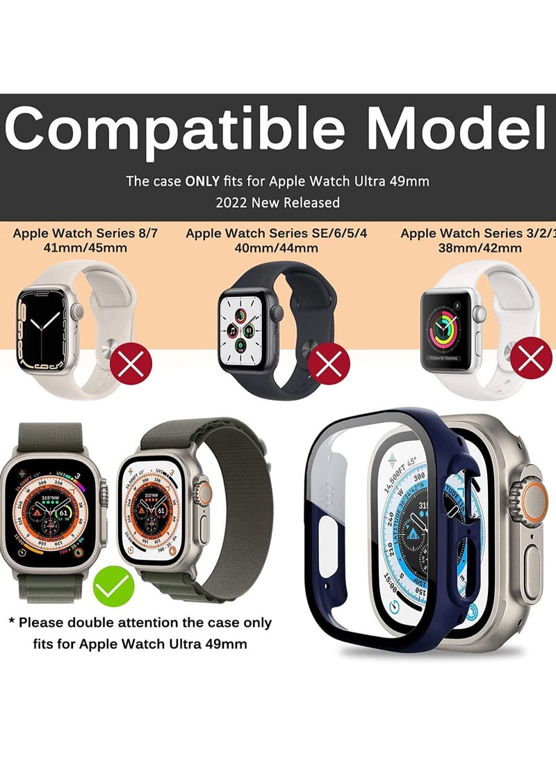 Case Compatible with Apple Watch Ultra 49mm Tempered Glass Screen Protector, Ultra-Thin Hard PC Shockproof All-Around Bumper Shell Protective Cover for iWatch Ultra 49mm-Blue - Image 2