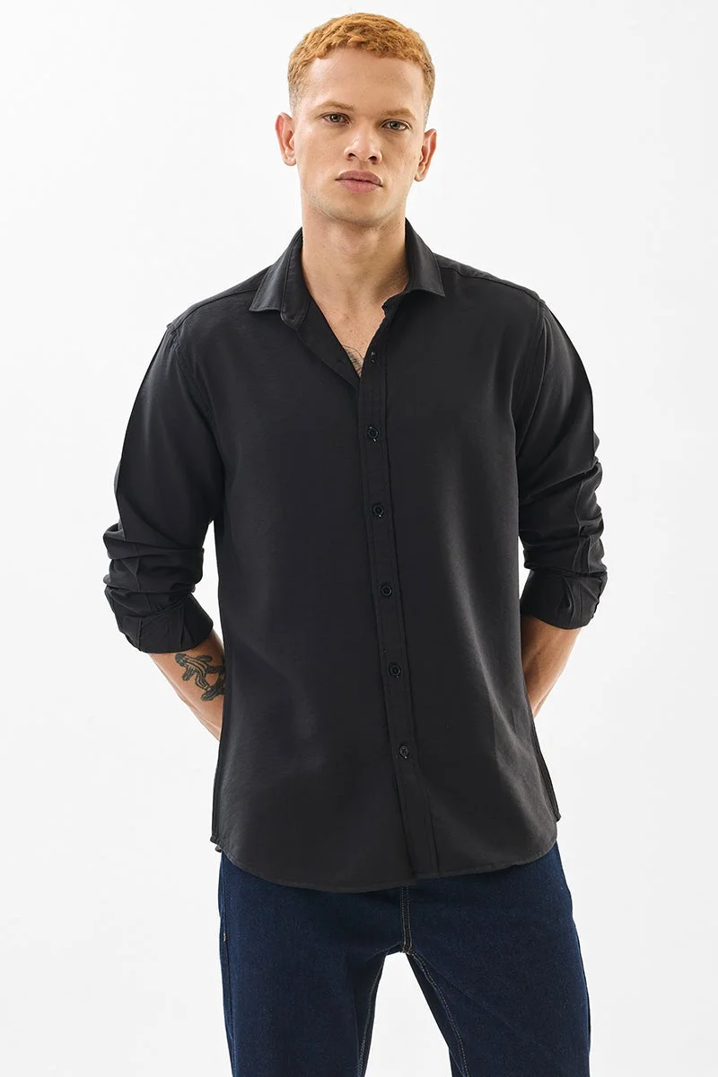 SNITCH Slim Fit Plain Black Shirt