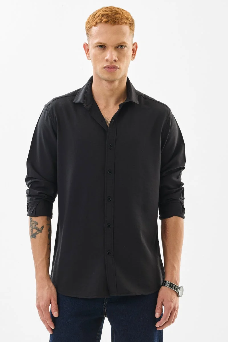SNITCH Slim Fit Plain Black Shirt
