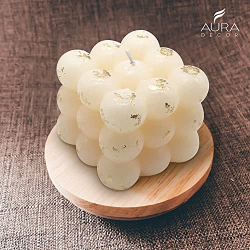 AURA DECOR AuraDecor Unscented Gold Finish Bubble Candle || 6cm*6cm*6cm || Spa Candle || Home Decor Candle || Burning Time 25 Hours (Ivory) - Image 4