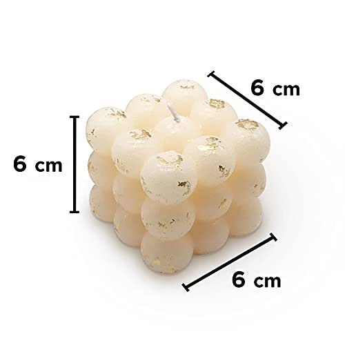 AURA DECOR AuraDecor Unscented Gold Finish Bubble Candle || 6cm*6cm*6cm || Spa Candle || Home Decor Candle || Burning Time 25 Hours (Ivory) - Image 3
