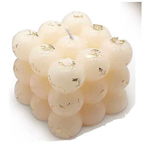 AURA DECOR AuraDecor Unscented Gold Finish Bubble Candle || 6cm*6cm*6cm || Spa Candle || Home Decor Candle || Burning Time 25 Hours (Ivory) - Image 2