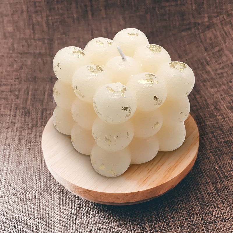 AURA DECOR AuraDecor Unscented Gold Finish Bubble Candle || 6cm*6cm*6cm || Spa Candle || Home Decor Candle || Burning Time 25 Hours (Ivory) - Image 5