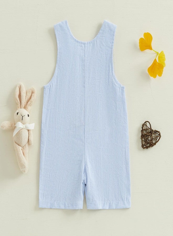 Thilsidee Infant Baby Boy Girl Easter Rabbit Jumpsuit Sleeveless Straps Romper Bib Pants One Piece Overalls Plaid Outfit (US, Age, 12 Months, 18 Months, C-Blue) - Image 3