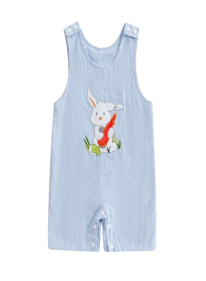 Thilsidee Infant Baby Boy Girl Easter Rabbit Jumpsuit Sleeveless Straps Romper Bib Pants One Piece Overalls Plaid Outfit (US, Age, 12 Months, 18 Months, C-Blue) - Image 1