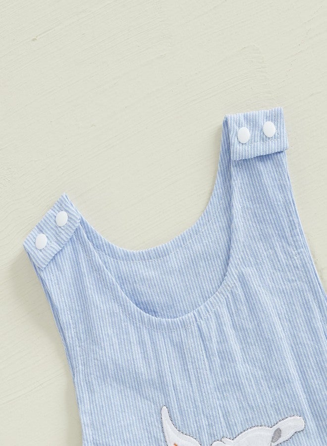 Thilsidee Infant Baby Boy Girl Easter Rabbit Jumpsuit Sleeveless Straps Romper Bib Pants One Piece Overalls Plaid Outfit (US, Age, 12 Months, 18 Months, C-Blue) - Image 5