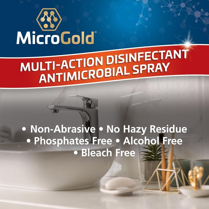 MicroGold رذاذ مطهر مضاد للميكروبات متعدد الاستخدامات مختبر ومثبت فعاليته لقتل فيروس COVID-19، يقتل 99.9% من الفيروسات والبكتيريا، 24 أونصة سائلة، عبوة واحدة، قد يختلف التغليف - Image 3