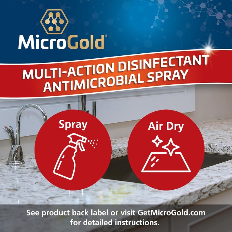 MicroGold رذاذ مطهر مضاد للميكروبات متعدد الاستخدامات مختبر ومثبت فعاليته لقتل فيروس COVID-19، يقتل 99.9% من الفيروسات والبكتيريا، 24 أونصة سائلة، عبوة واحدة، قد يختلف التغليف - Image 1