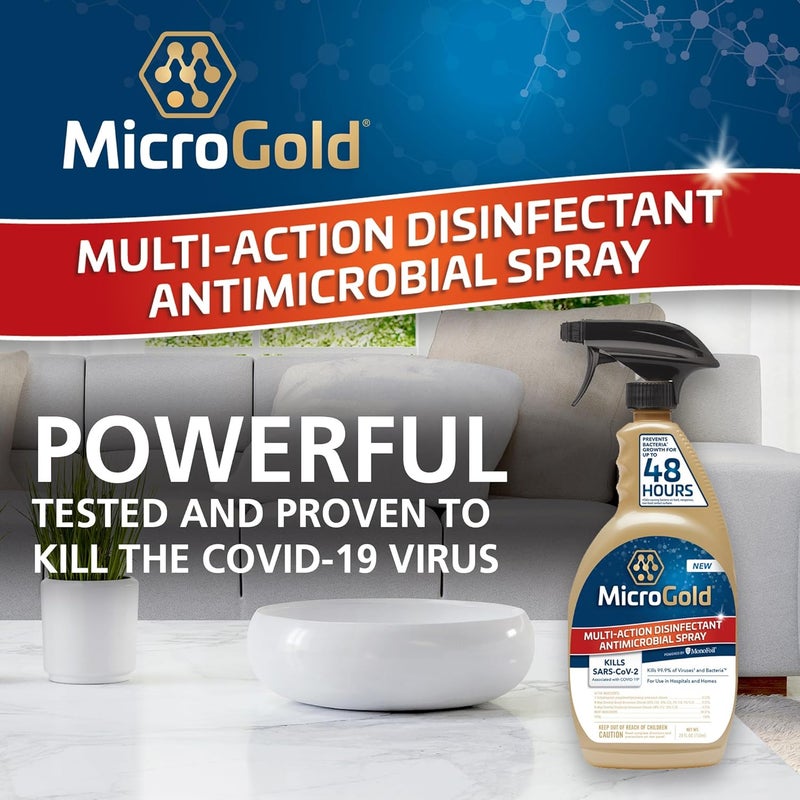 MicroGold رذاذ مطهر مضاد للميكروبات متعدد الاستخدامات مختبر ومثبت فعاليته لقتل فيروس COVID-19، يقتل 99.9% من الفيروسات والبكتيريا، 24 أونصة سائلة، عبوة واحدة، قد يختلف التغليف - Image 2