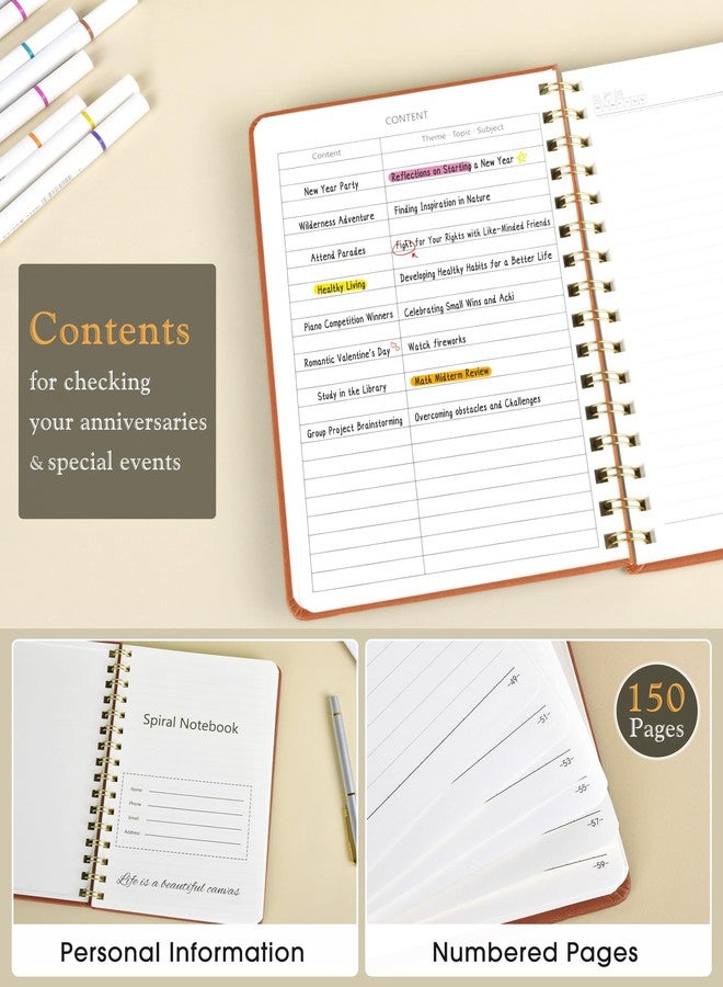 PAPEJOON Lined Spiral Journal Notebook, A5 Hardcover Spiral Journals for Women Men, 150 Numbered Pages Spiral Bound Notebook, 100 GSM College Ruled Notebooks for Writing Note Taking 5.75" x 8.38", Brown - Image 2