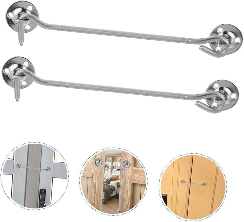 TEHAUX قطعتان من خطاف قفل النافذة المقاوم للرياح من الفولاذ المقاوم للصدأ مقاس 20 × 3.4 سم لتأمين تصميم الأبواب الكلاسيكية القديمة - Image 4