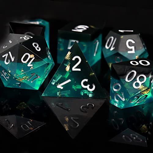 Haxtec Sharp Edge DND Dice Set Blue Black Resin Dice Gold Flakes DD Dice for RPG Role Playing Games Compatible with Dungeons and Dragons Gift War Series - Image 5