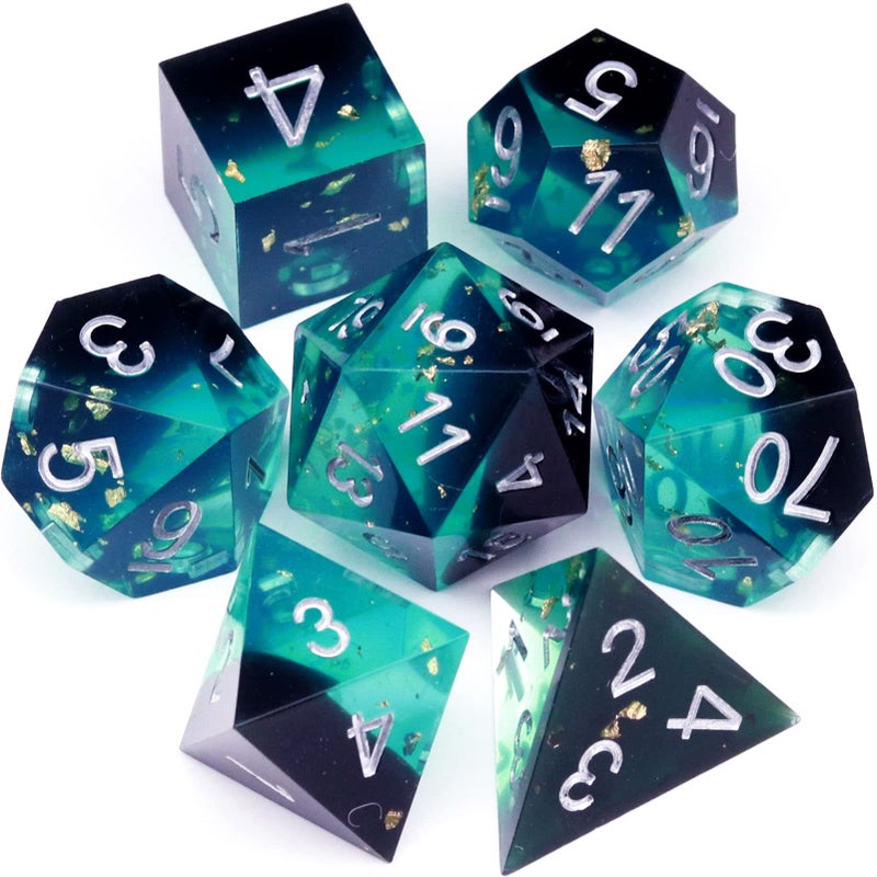 Haxtec Sharp Edge DND Dice Set Blue Black Resin Dice Gold Flakes DD Dice for RPG Role Playing Games Compatible with Dungeons and Dragons Gift War Series - Image 3