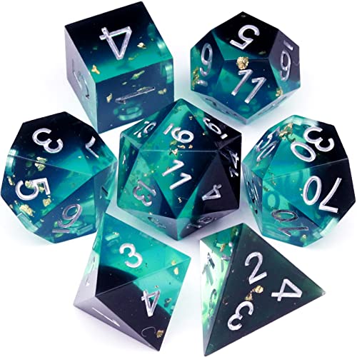 Haxtec Sharp Edge DND Dice Set Blue Black Resin Dice Gold Flakes DD Dice for RPG Role Playing Games Compatible with Dungeons and Dragons Gift War Series - Image 1