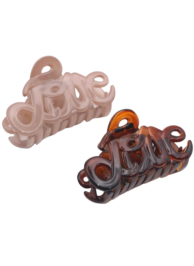 Parcelona - Parcelona French Love Small 2" Blush Pink and Tortoise Shell Celluloid Set of 2 Claw Clips Covered Spring Durable Fashion Hair Styling Clips Women Hair Accessories Girls Hair Clips, Made in France - Image 1