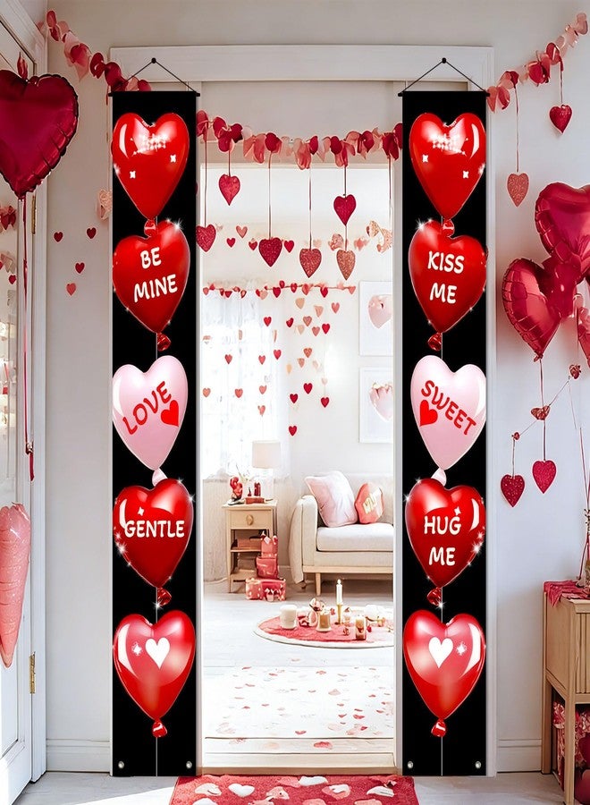 BlissYard 2 Pcs Red and White Valentine's Day Banner Valentine Hanging Front Porch Welcome Sign Romantic Heart Balloon Party Supplies Decor Backdrop Anniversary Wedding Holiday Decoration 71x12 Inches - Image 4