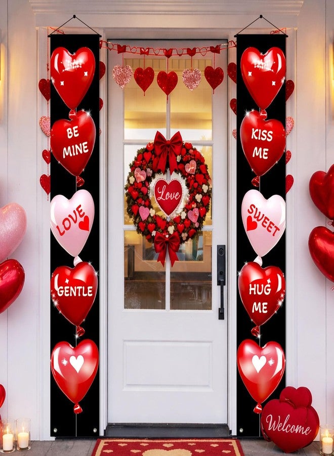 BlissYard 2 Pcs Red and White Valentine's Day Banner Valentine Hanging Front Porch Welcome Sign Romantic Heart Balloon Party Supplies Decor Backdrop Anniversary Wedding Holiday Decoration 71x12 Inches - Image 2