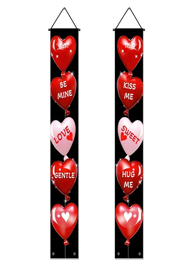 BlissYard 2 Pcs Red and White Valentine's Day Banner Valentine Hanging Front Porch Welcome Sign Romantic Heart Balloon Party Supplies Decor Backdrop Anniversary Wedding Holiday Decoration 71x12 Inches - Image 1