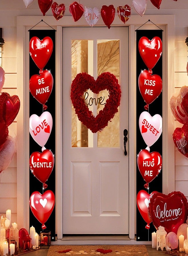 BlissYard 2 Pcs Red and White Valentine's Day Banner Valentine Hanging Front Porch Welcome Sign Romantic Heart Balloon Party Supplies Decor Backdrop Anniversary Wedding Holiday Decoration 71x12 Inches - Image 3