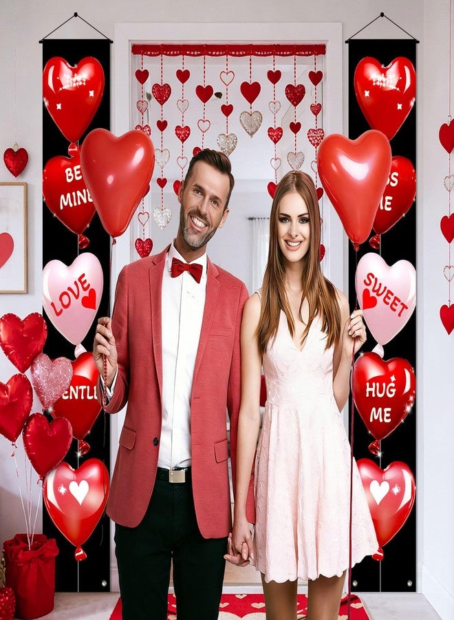 BlissYard 2 Pcs Red and White Valentine's Day Banner Valentine Hanging Front Porch Welcome Sign Romantic Heart Balloon Party Supplies Decor Backdrop Anniversary Wedding Holiday Decoration 71x12 Inches - Image 5