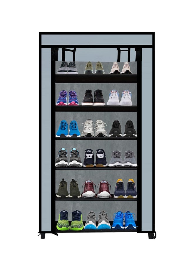 ROBMOB 6 Tier Metal Shoe Rack Collapsible Shoe Organiser with Adjustable Shelves Space Saving Lightweight Racks Foldable Sneaker Footwear Best for Men, Women, Boots, Slippers (Grey Cover) - Image 2