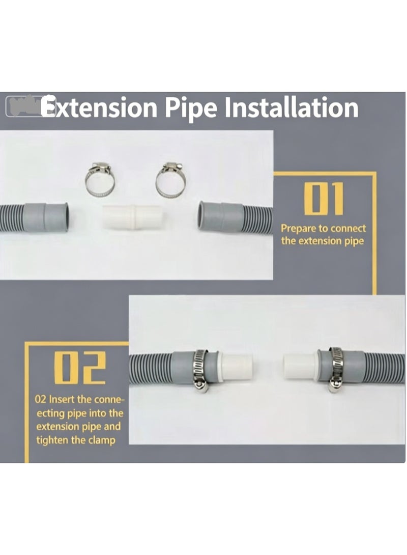 10 Feet Universal Washing Machine Drain Hose Flexible Dishwasher Drain Hose Extension Kits Corrugated Washer Hose w/ 1 Adapter 4 Clamps 1 U-Bend Holder - Image 3