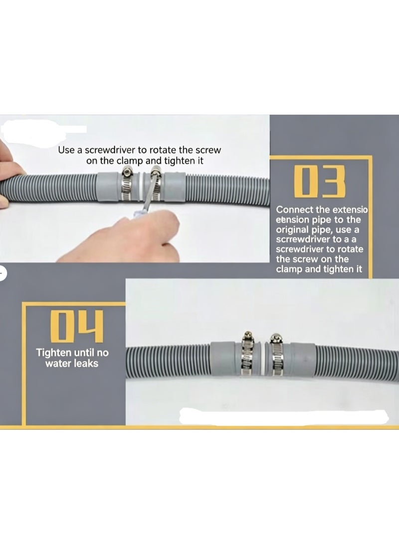 10 Feet Universal Washing Machine Drain Hose Flexible Dishwasher Drain Hose Extension Kits Corrugated Washer Hose w/ 1 Adapter 4 Clamps 1 U-Bend Holder - Image 4