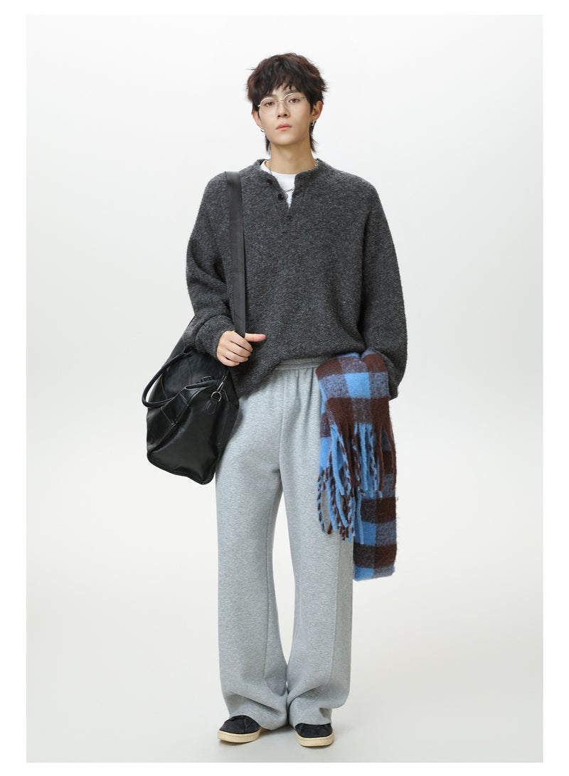 NIBEMINENT Men's Loose Fit Henley Collar Sweater - Retro Casual Autumn/Winter Style Leisure Warm Thick Sweater O-neck - Image 3